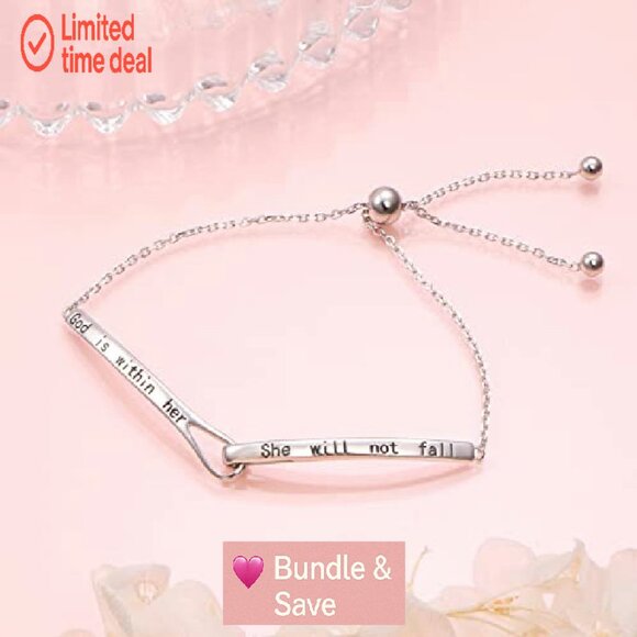 Sterling Silver Adjustable Infinity Bracelet Engraved Inspirational Gift - Picture 4 of 8